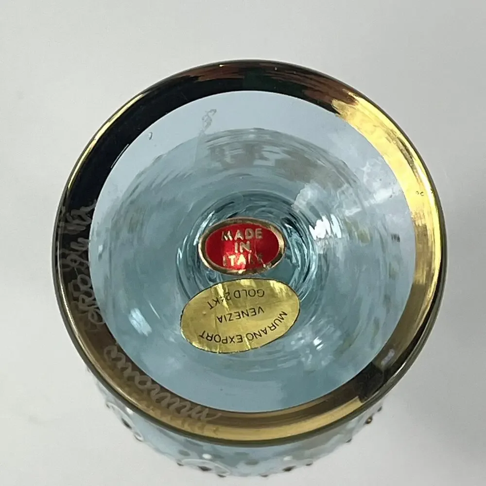 Venetian Murano Signed Bud Vase 24kt Gold 7